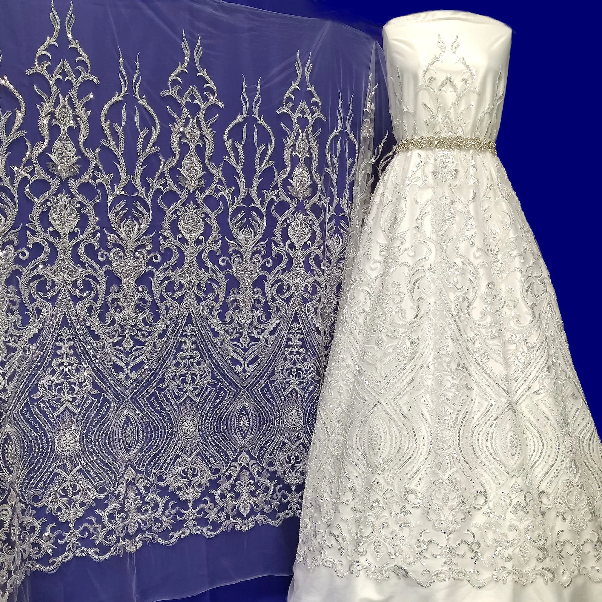 Beaded Lace Fabric Embroidered on 100% Polyester Net Mesh | Lace USA - GD-210901