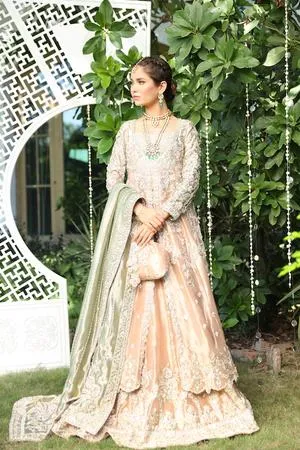 Beautiful designer embroidered bridal dress in rose gold color # B3435