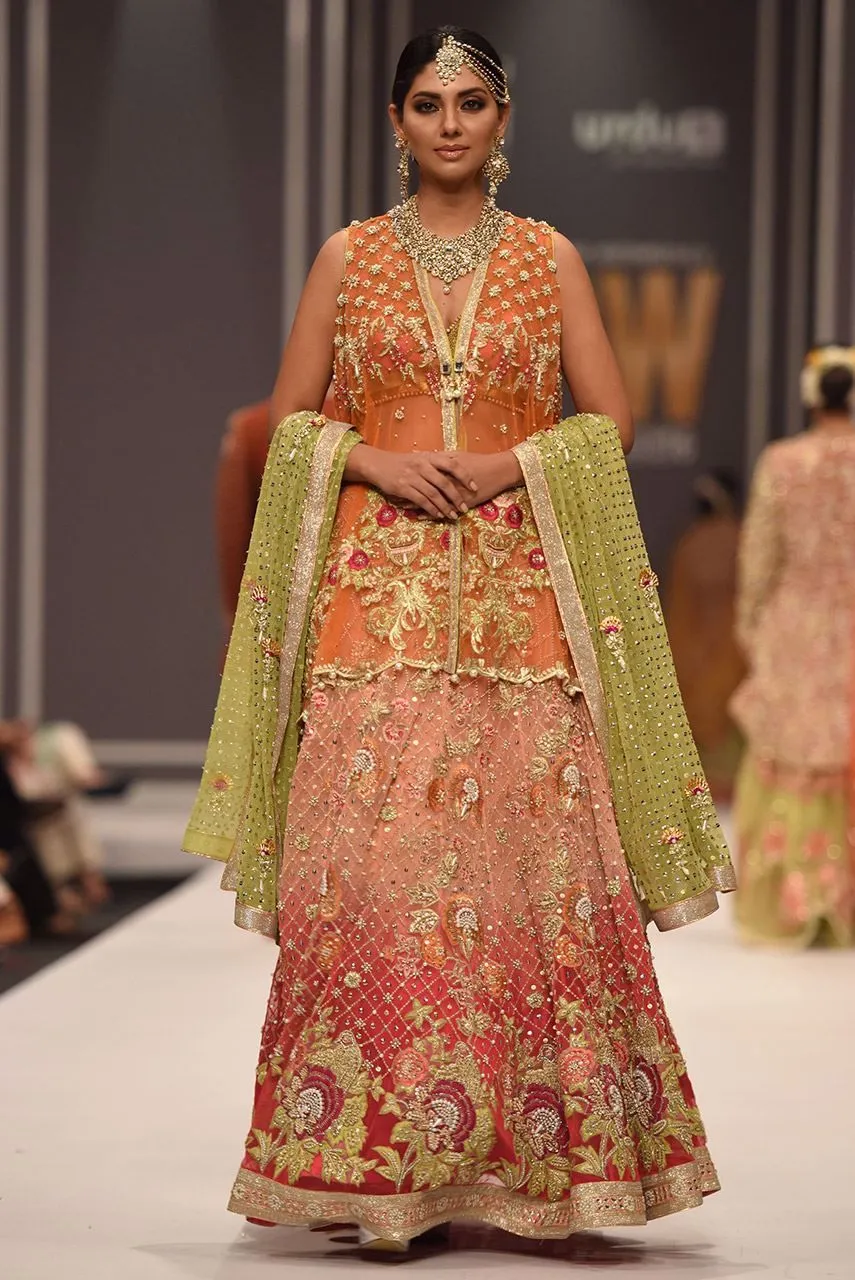 Beautiful embroidered mehndi dress embroidered in orange color # B3429