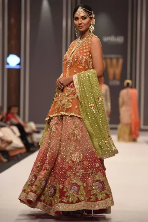 Beautiful embroidered mehndi dress embroidered in orange color # B3429