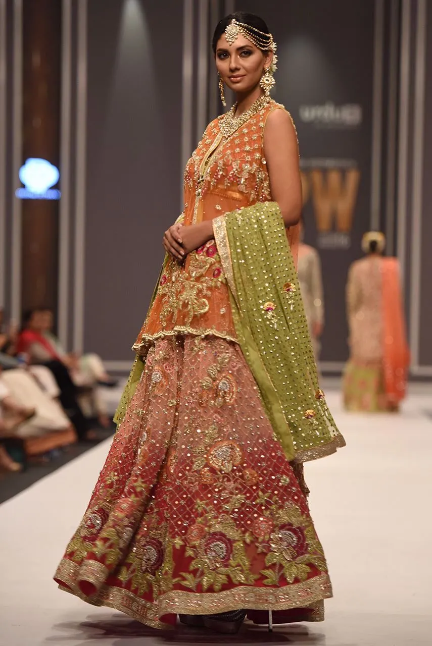 Beautiful embroidered mehndi dress embroidered in orange color # B3429