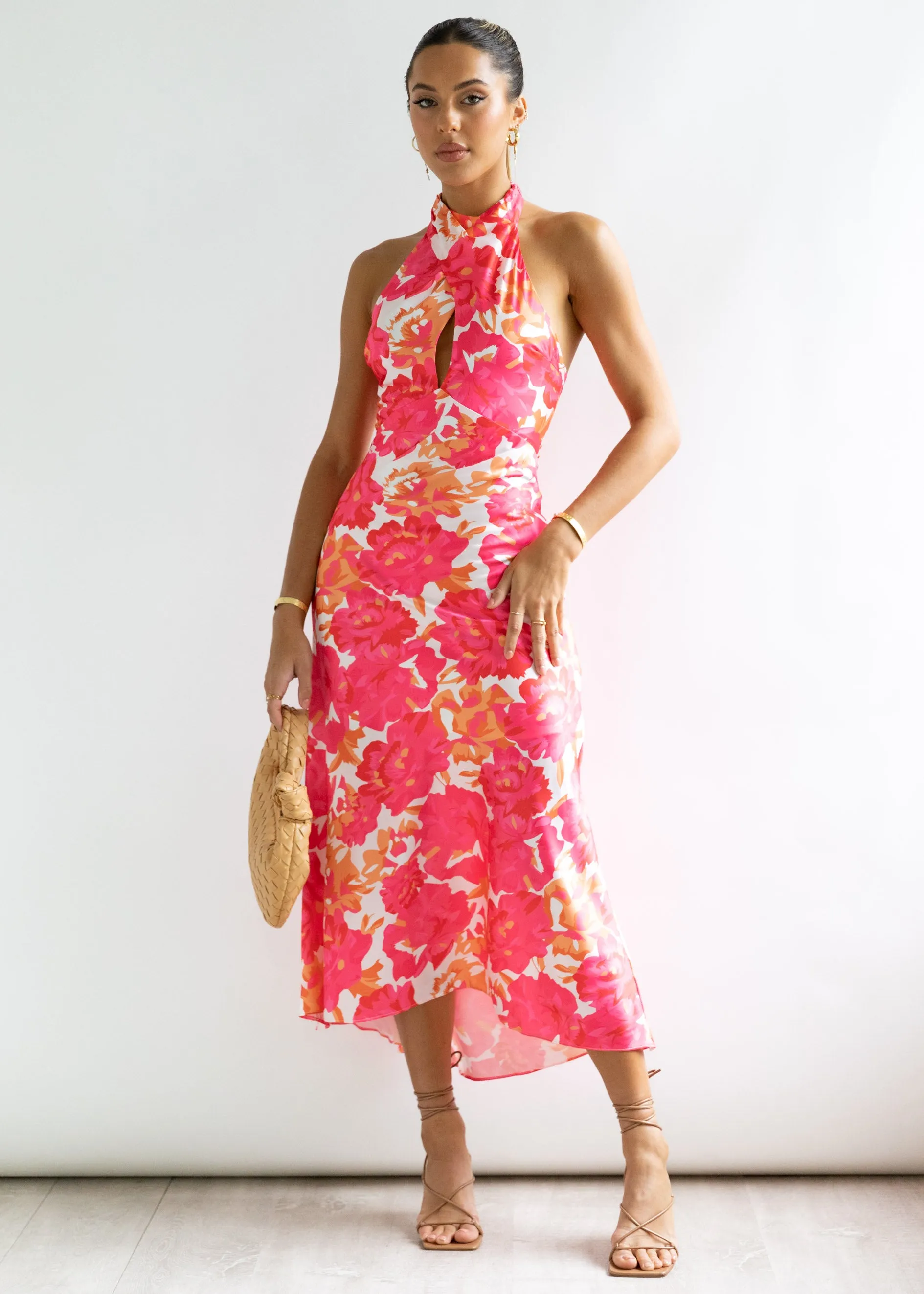 Belvia Halter Midi Dress - Pink Floral