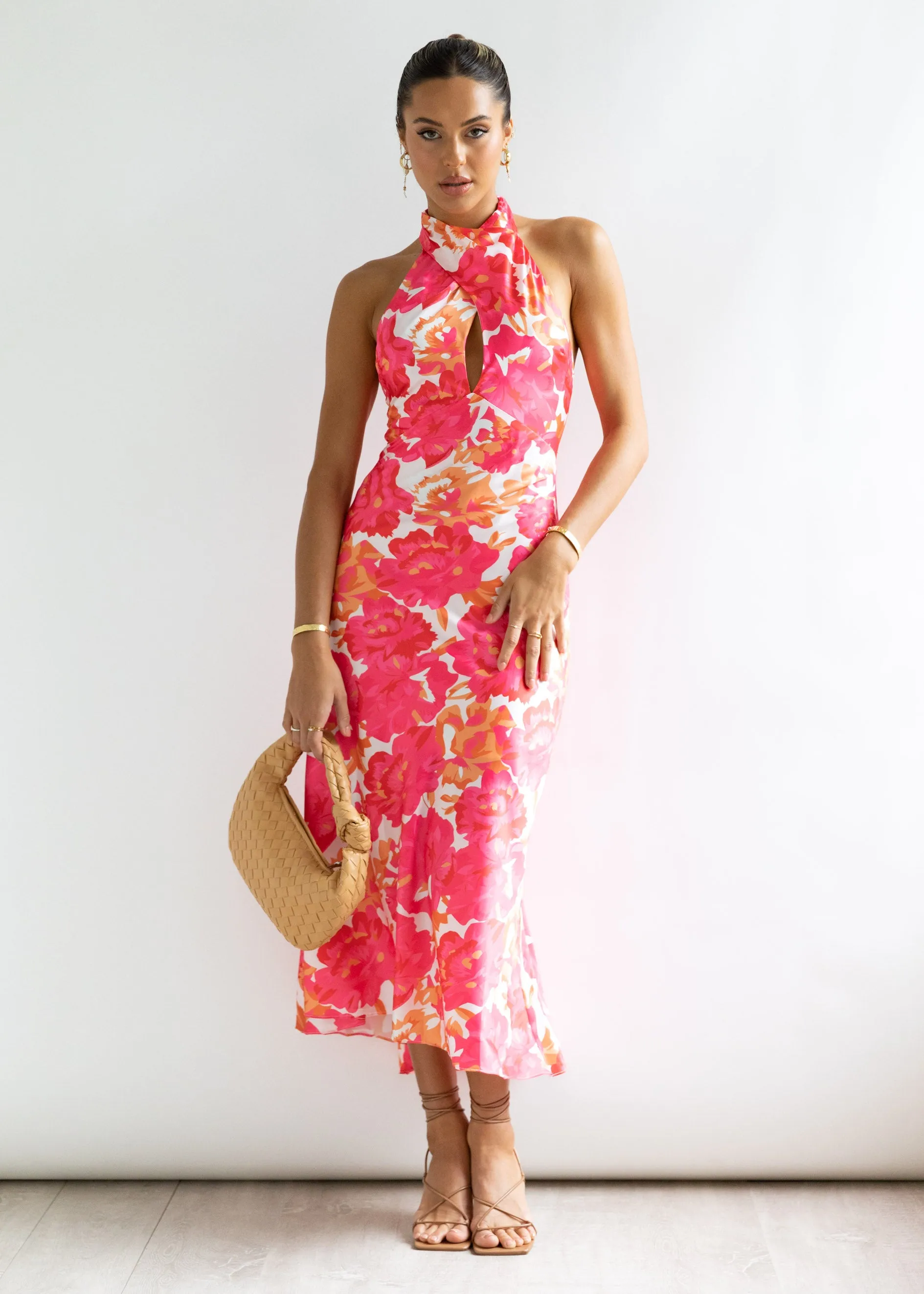 Belvia Halter Midi Dress - Pink Floral