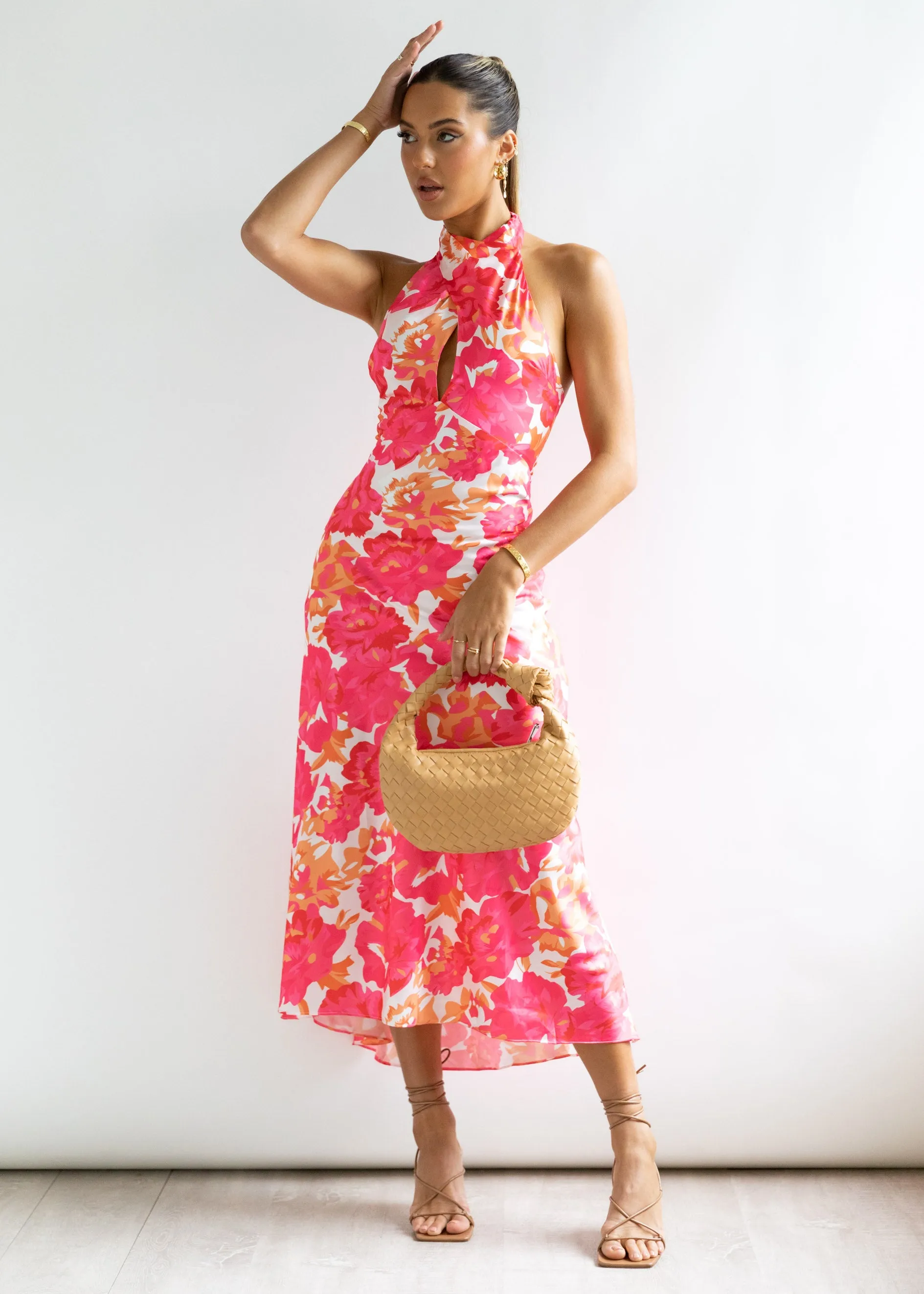Belvia Halter Midi Dress - Pink Floral