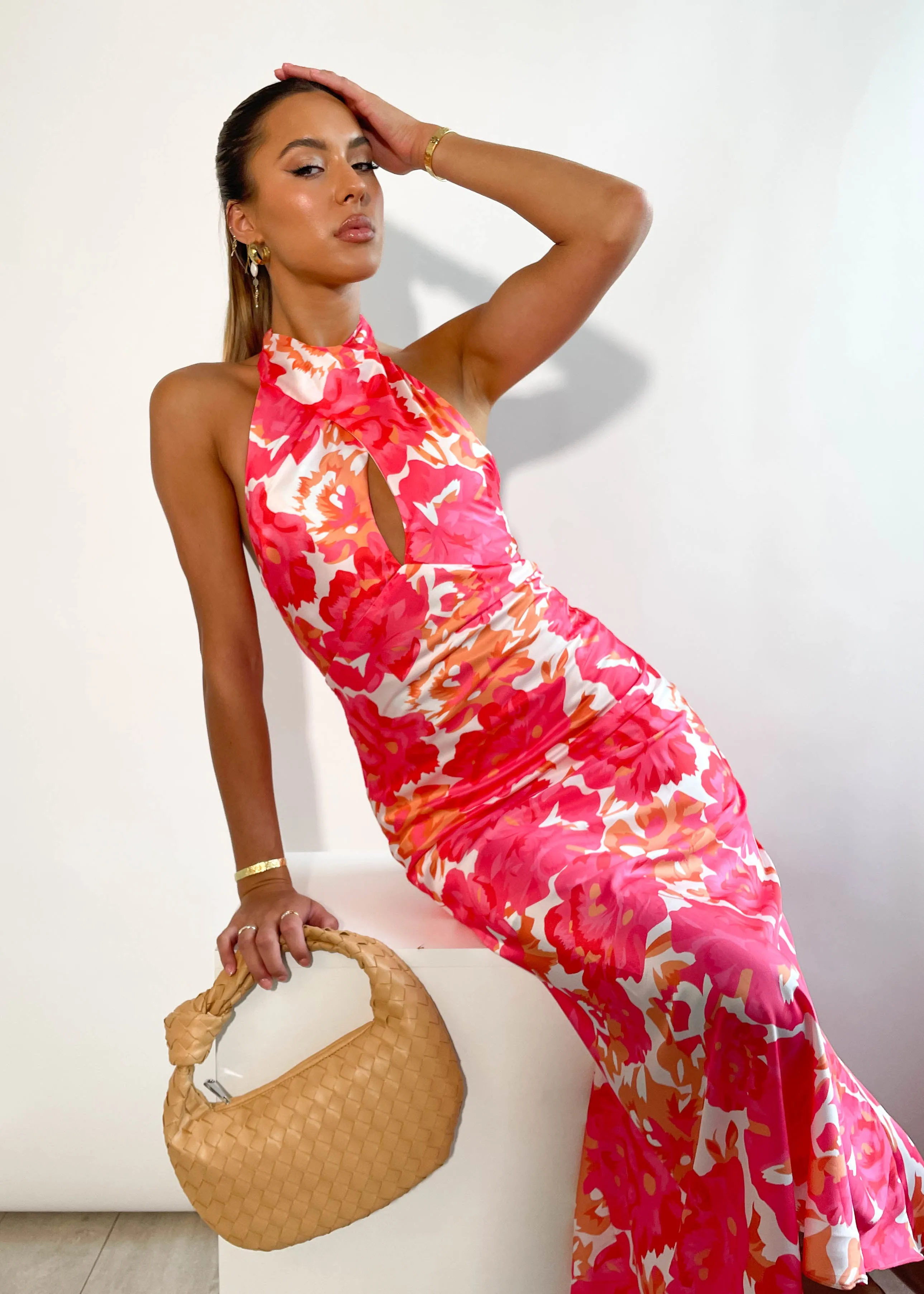 Belvia Halter Midi Dress - Pink Floral