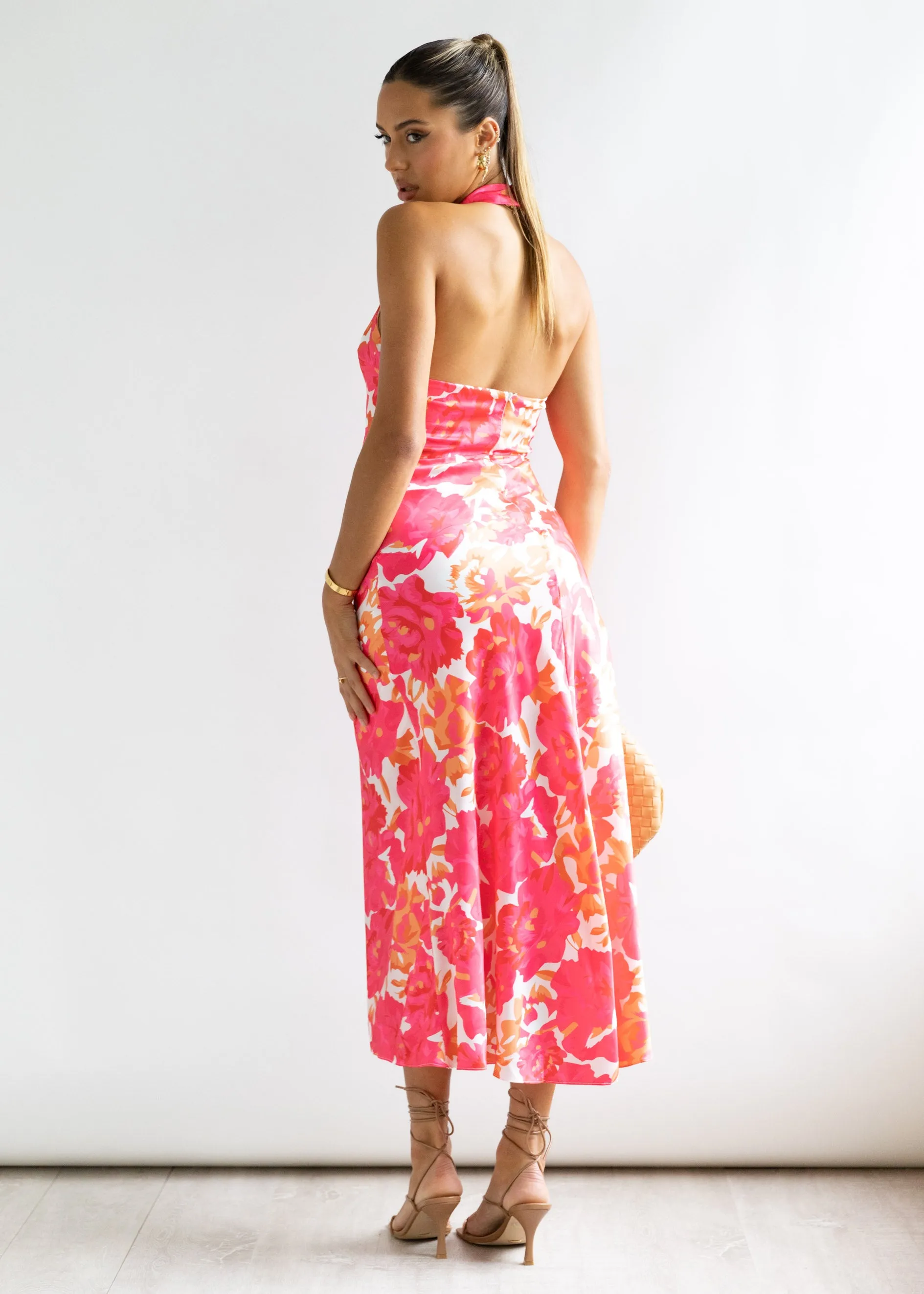 Belvia Halter Midi Dress - Pink Floral