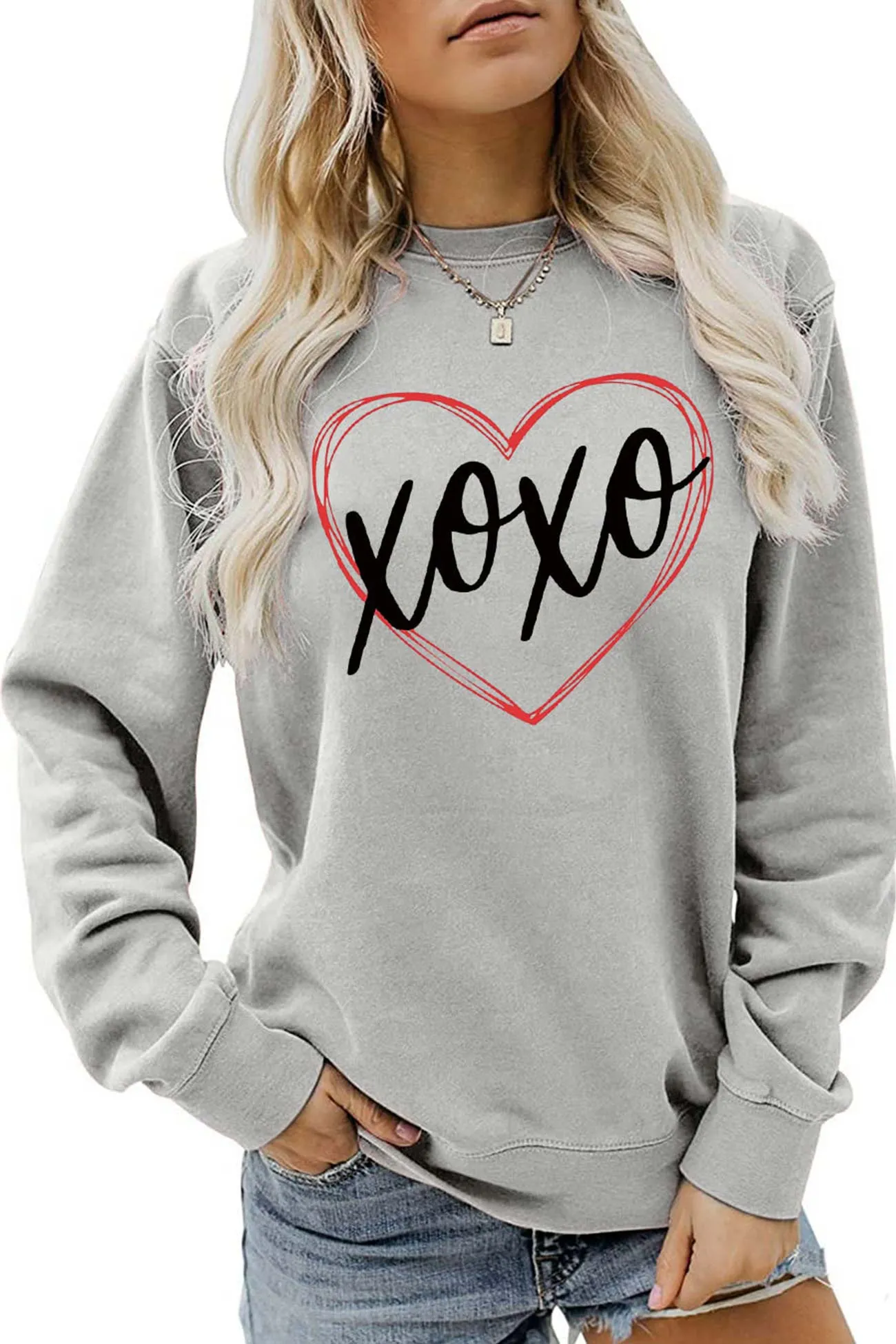 BerryBetty - Thin Line Heart Letter Graphic Sweatshirt