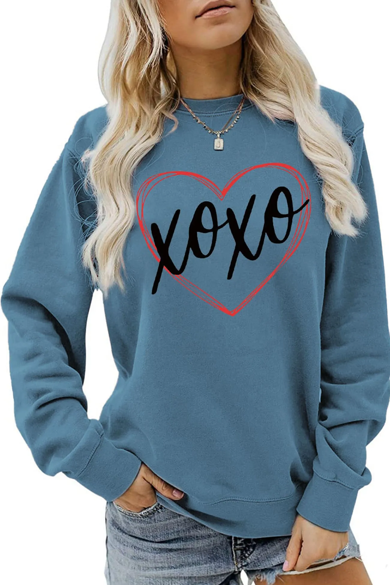 BerryBetty - Thin Line Heart Letter Graphic Sweatshirt