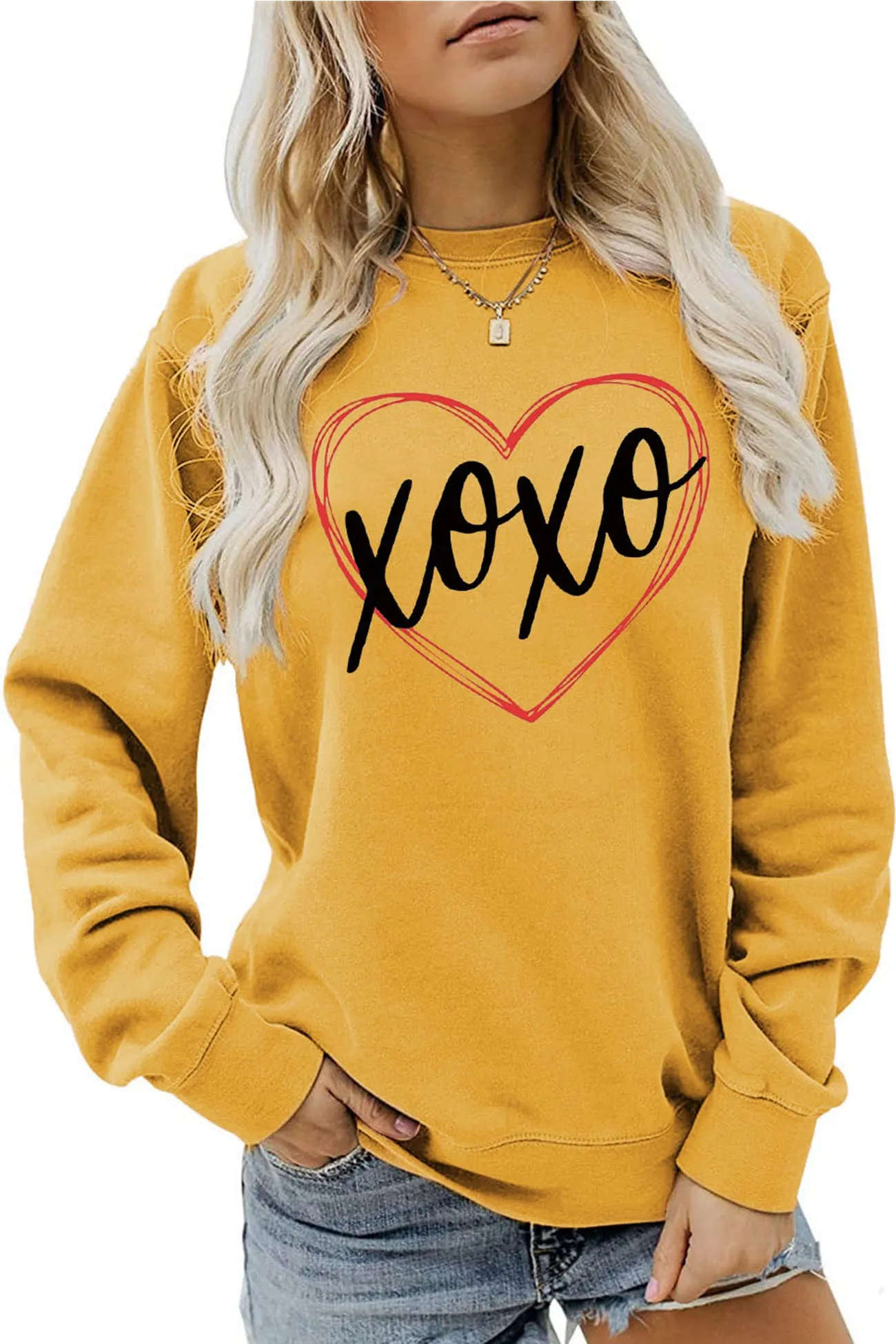 BerryBetty - Thin Line Heart Letter Graphic Sweatshirt