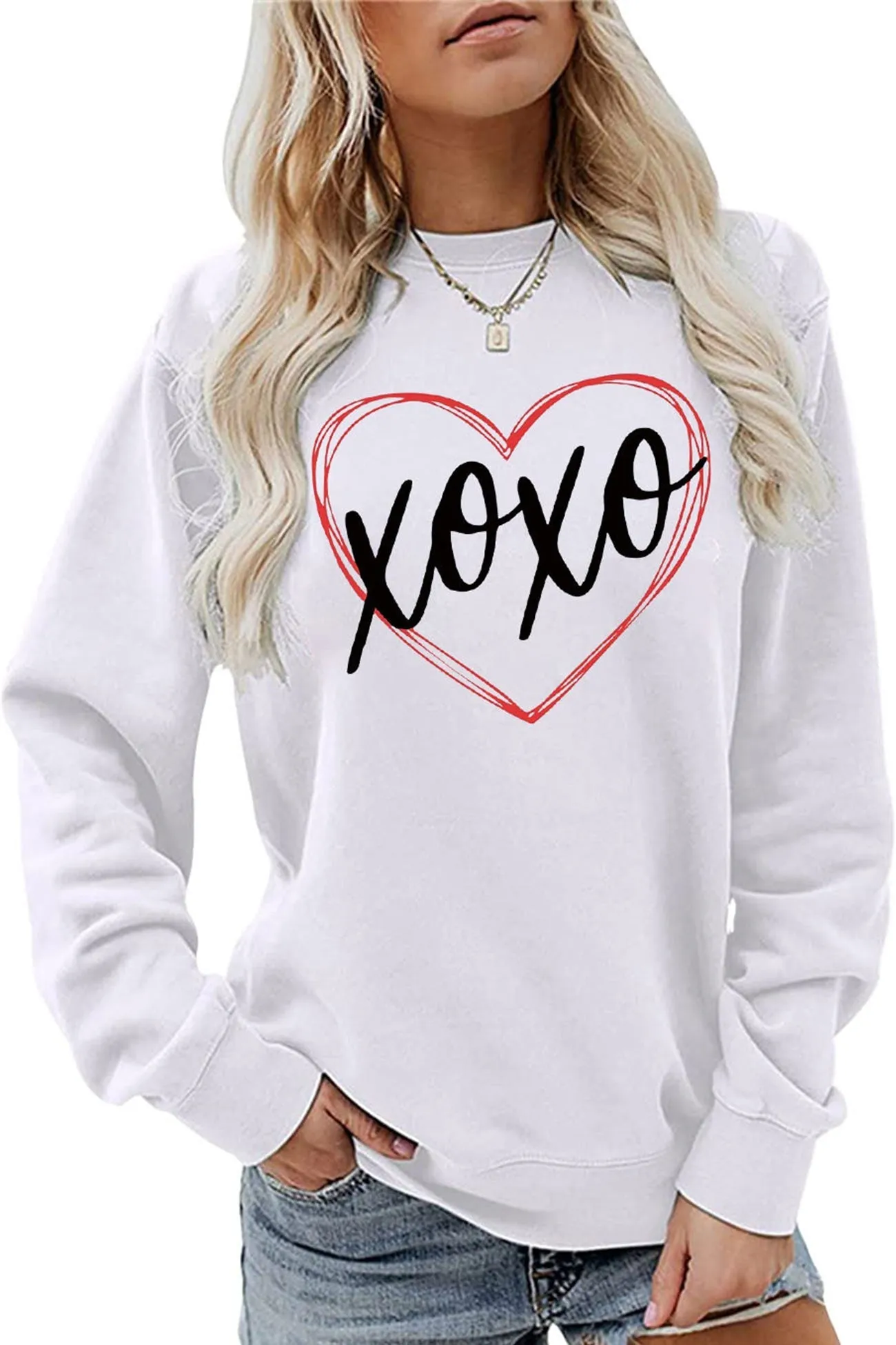 BerryBetty - Thin Line Heart Letter Graphic Sweatshirt