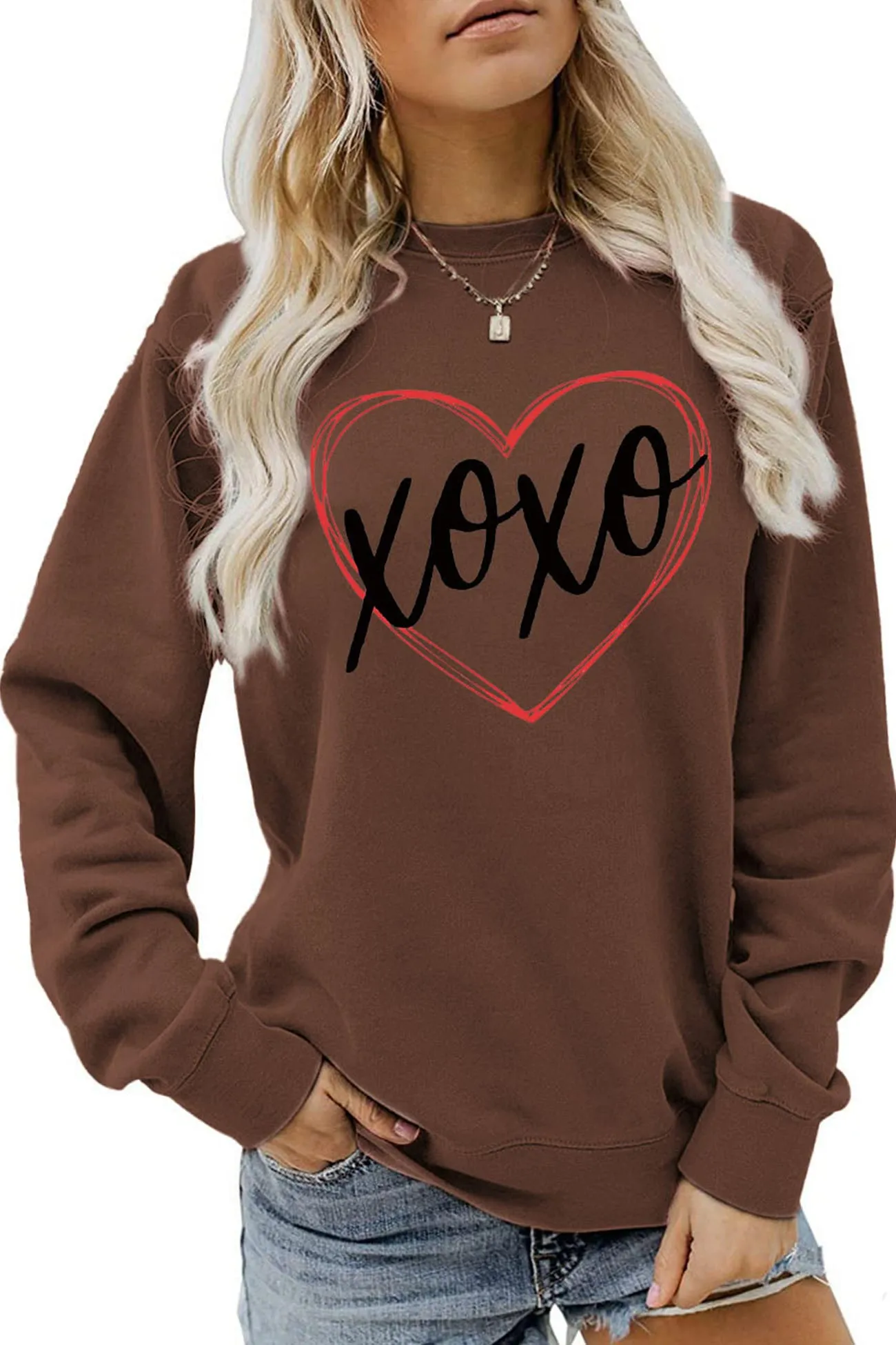 BerryBetty - Thin Line Heart Letter Graphic Sweatshirt