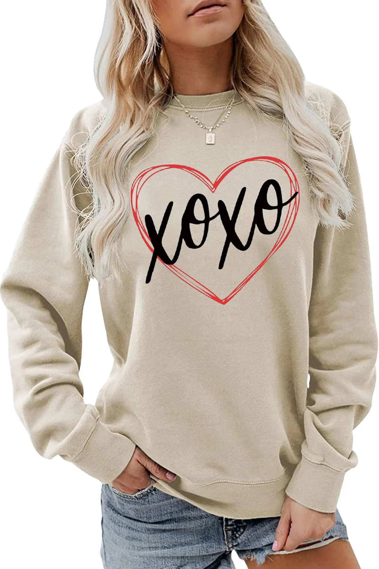 BerryBetty - Thin Line Heart Letter Graphic Sweatshirt