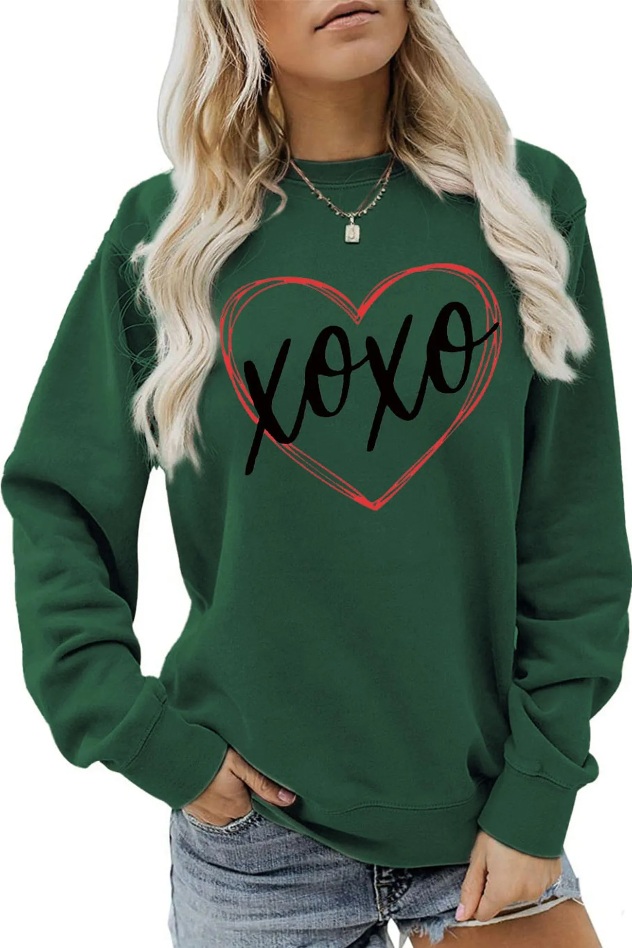 BerryBetty - Thin Line Heart Letter Graphic Sweatshirt