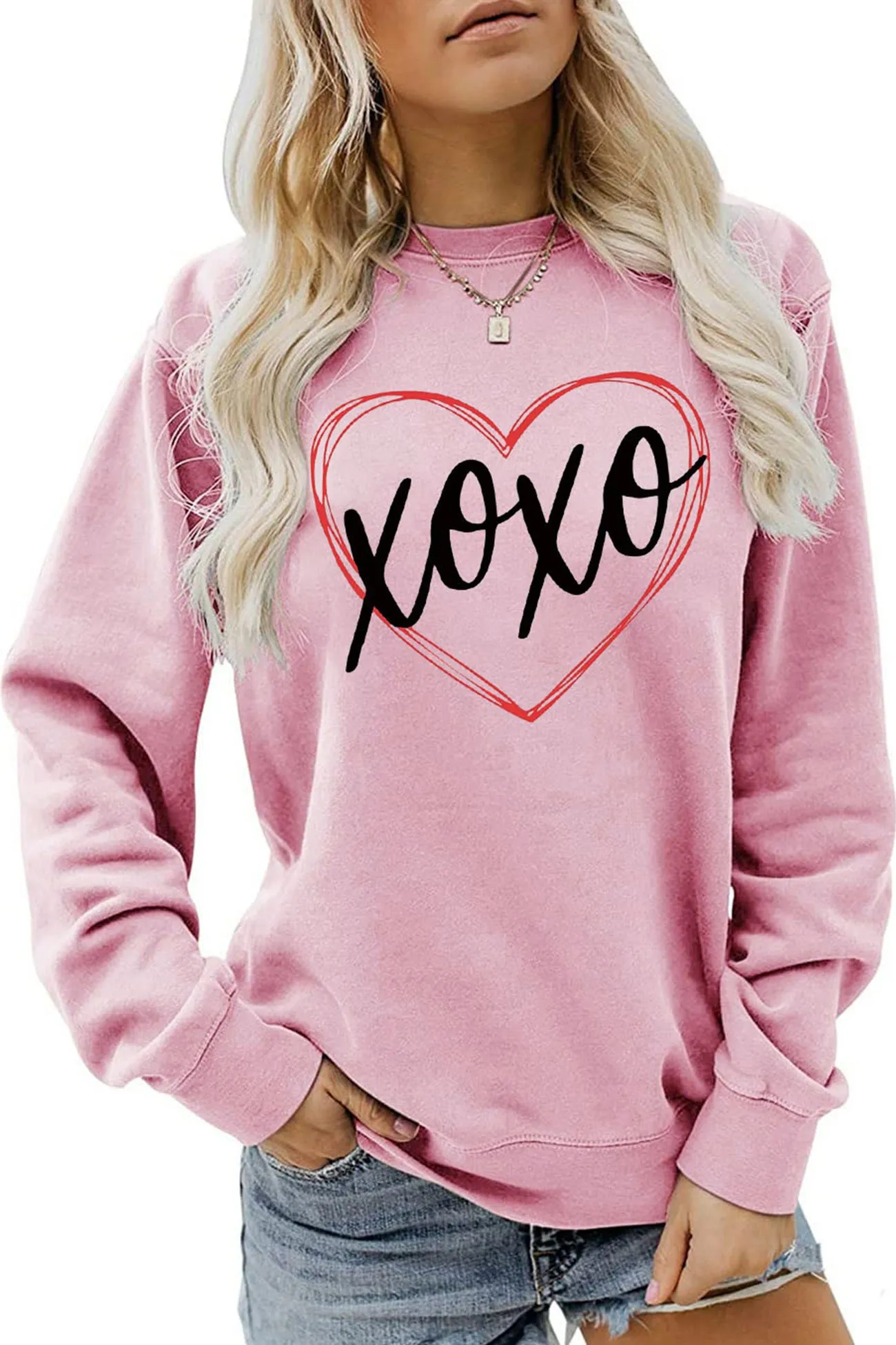 BerryBetty - Thin Line Heart Letter Graphic Sweatshirt
