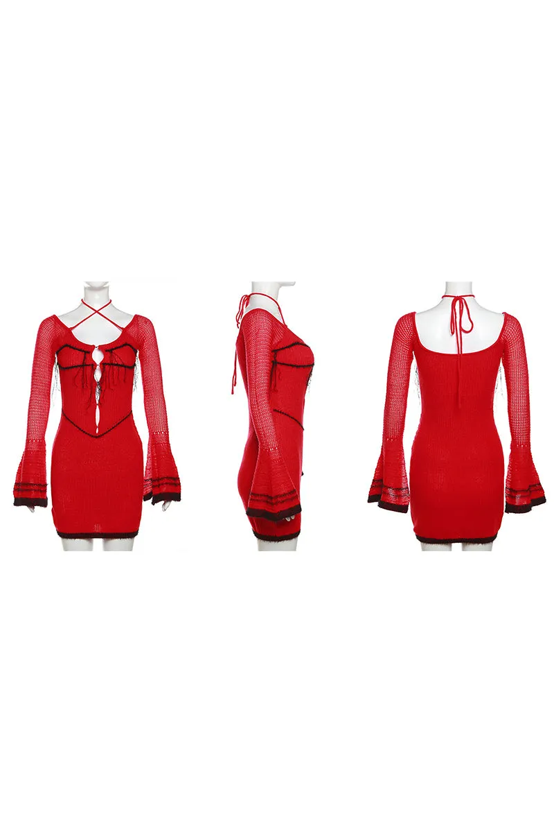 BH0432 Long Sleeve Knitted Mini Dress