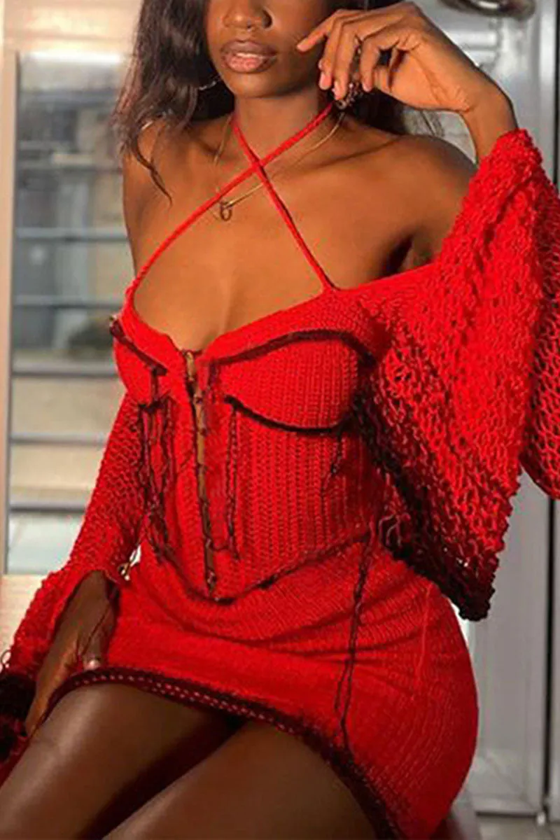 BH0432 Long Sleeve Knitted Mini Dress