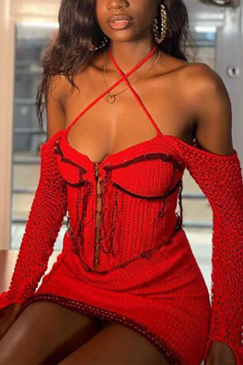BH0432 Long Sleeve Knitted Mini Dress