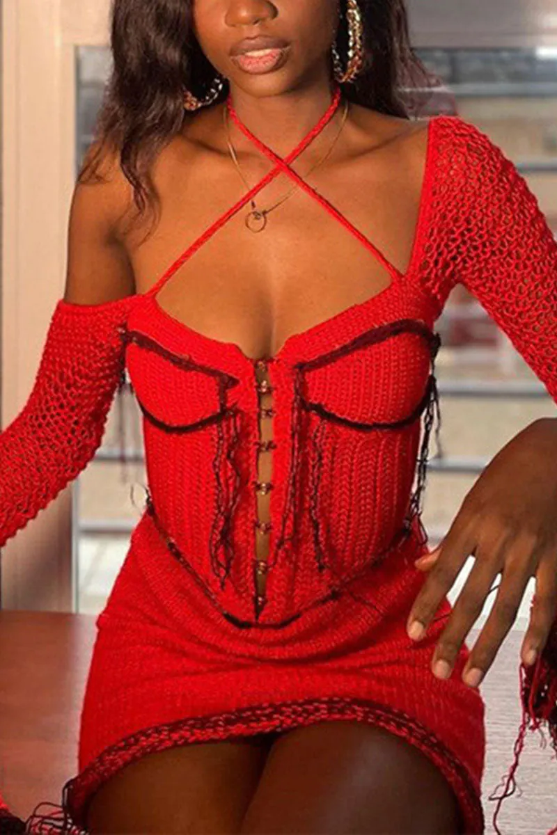 BH0432 Long Sleeve Knitted Mini Dress