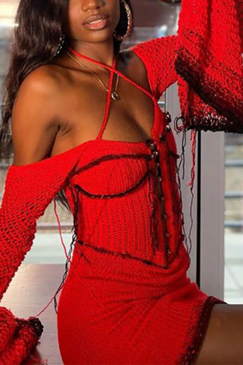 BH0432 Long Sleeve Knitted Mini Dress
