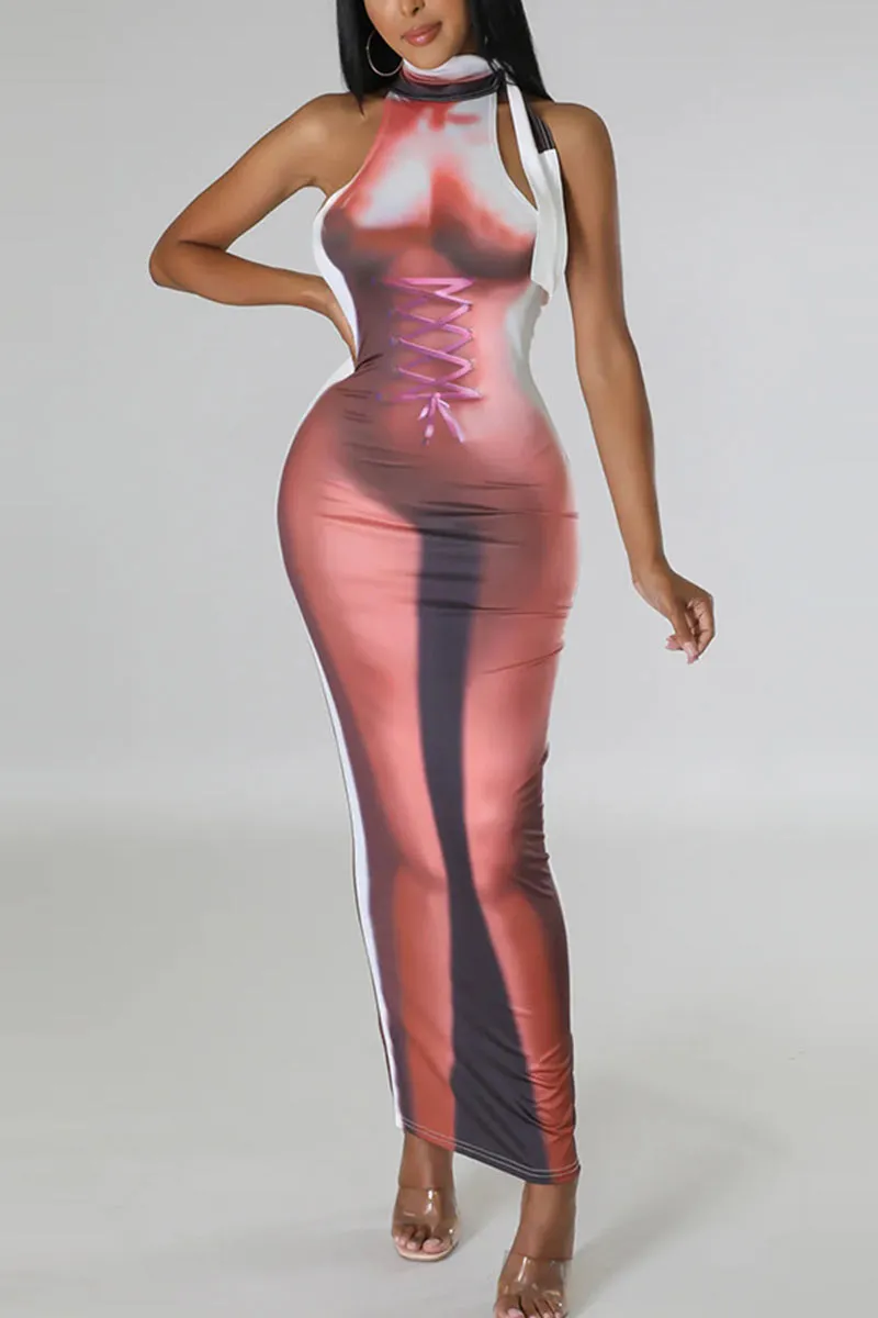 BI0404 Graphic Sleeveless Long Dress