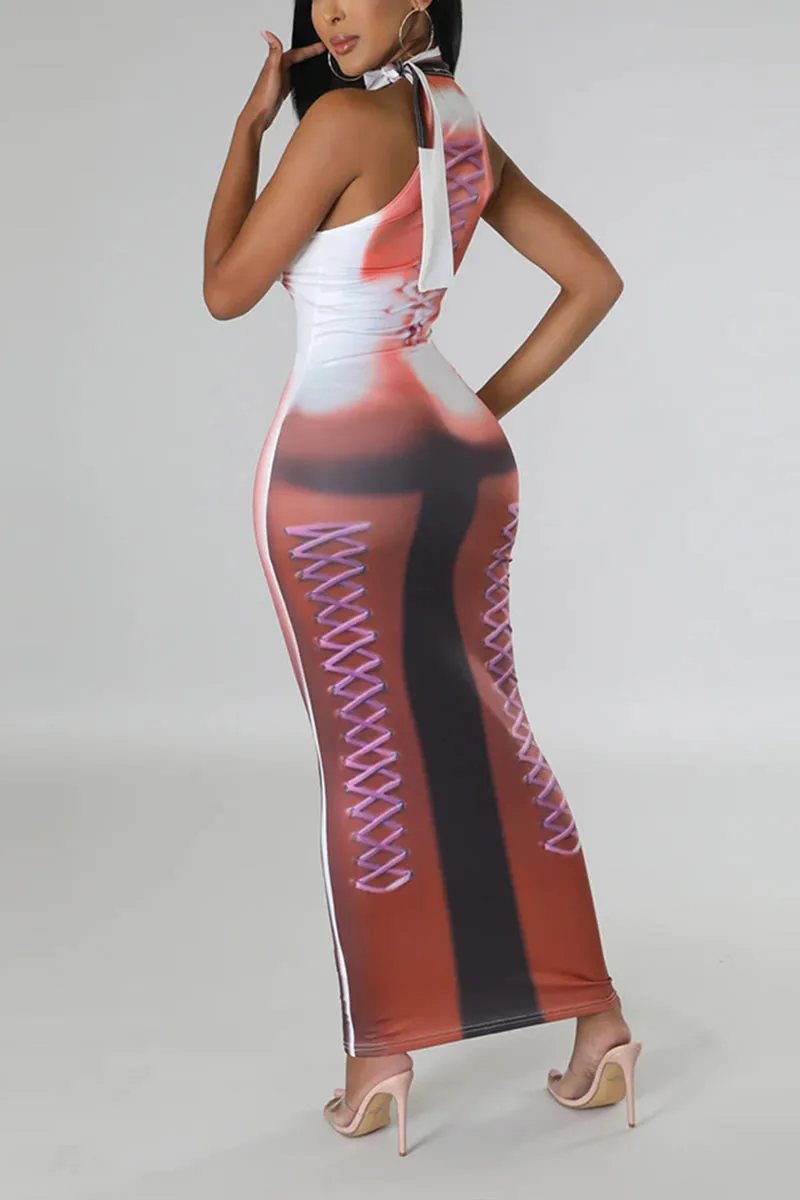 BI0404 Graphic Sleeveless Long Dress