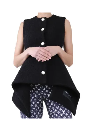 Black Bouclé Peplum Vest Top