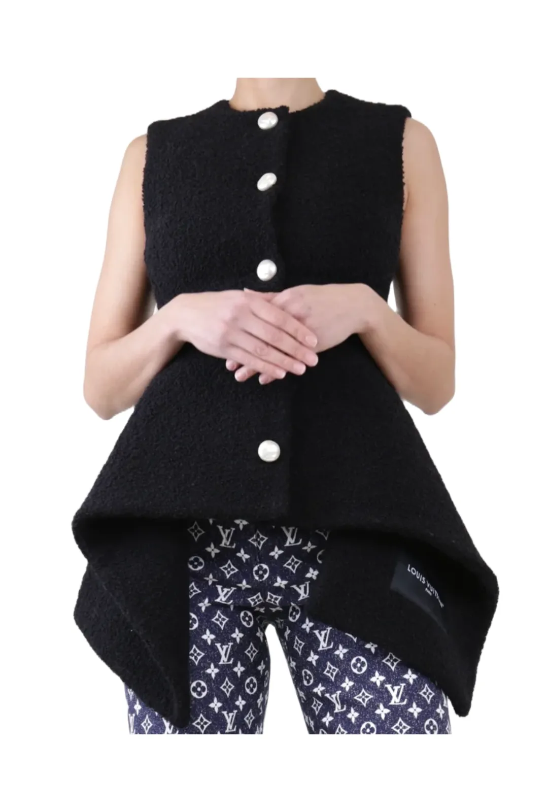 Black Bouclé Peplum Vest Top