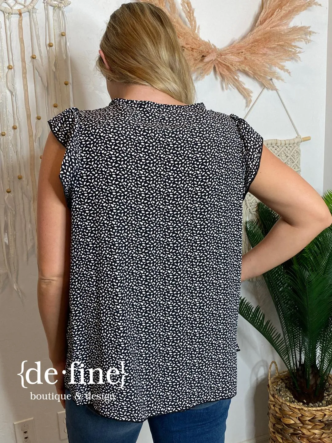 Black Cheetah Dot Top with Bright Embroidered Flowers in Regular & Curvy