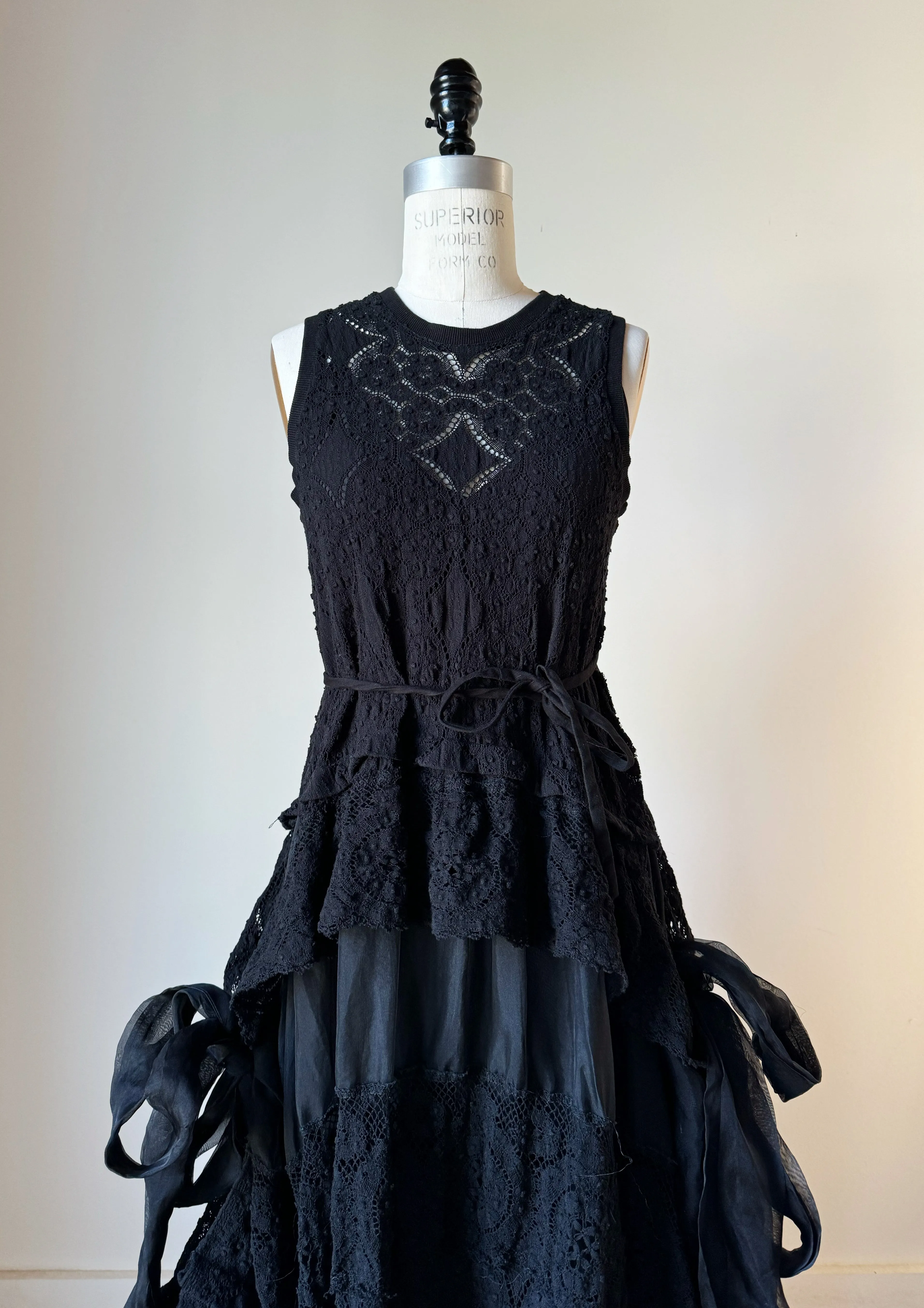 black cotton lace and silk organza apron gown