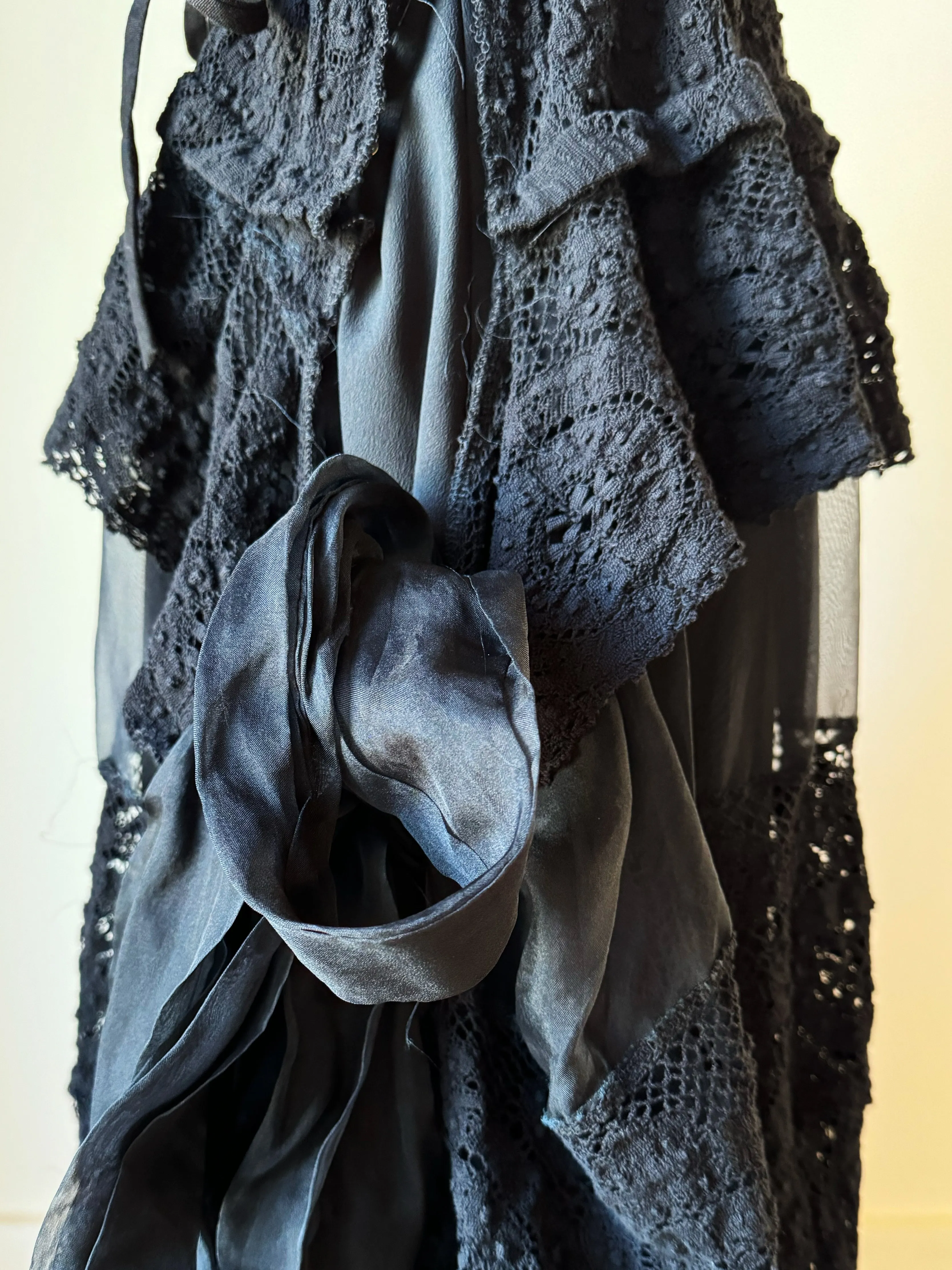 black cotton lace and silk organza apron gown