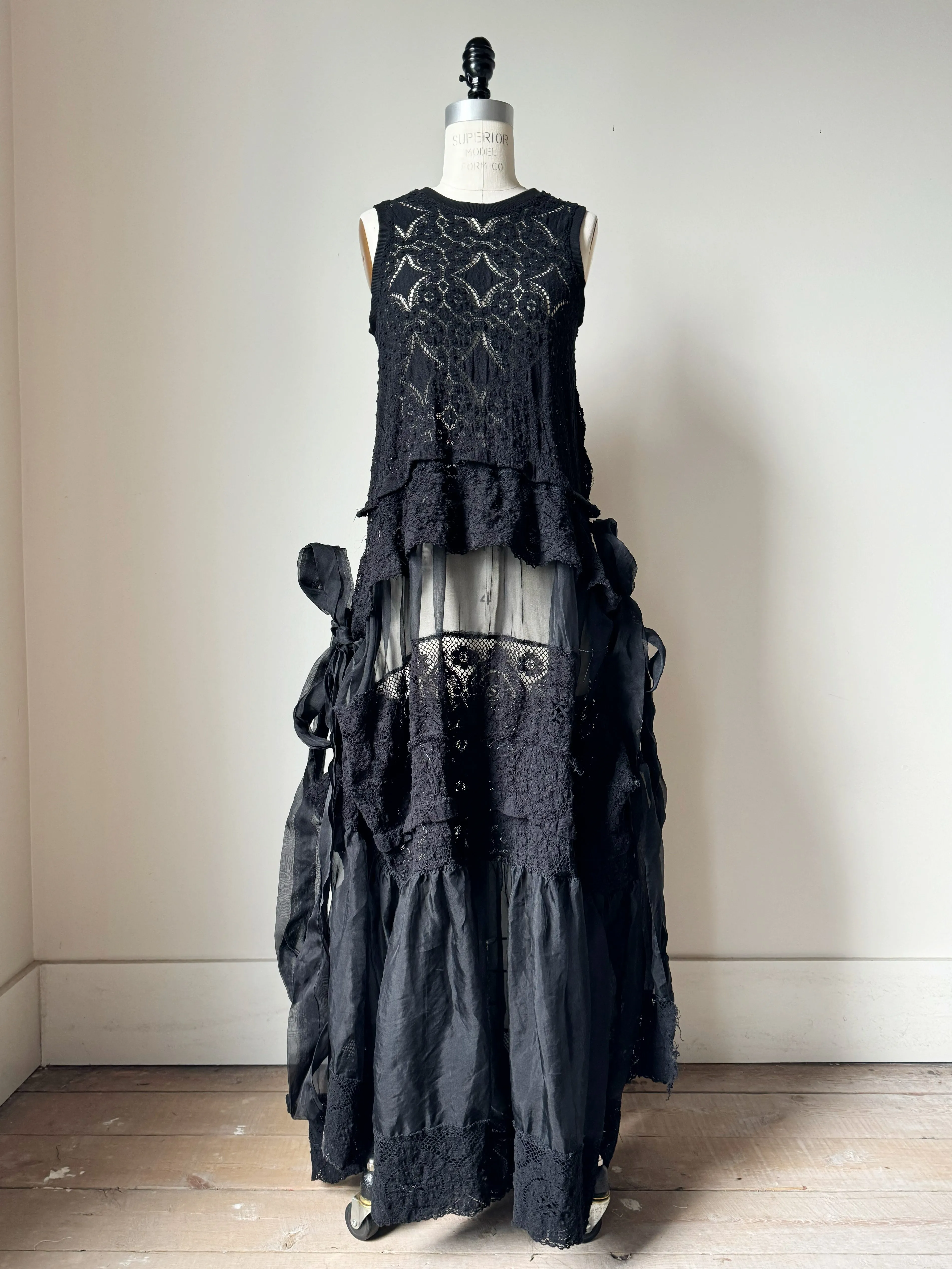 black cotton lace and silk organza apron gown