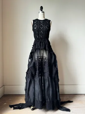 black cotton lace and silk organza apron gown