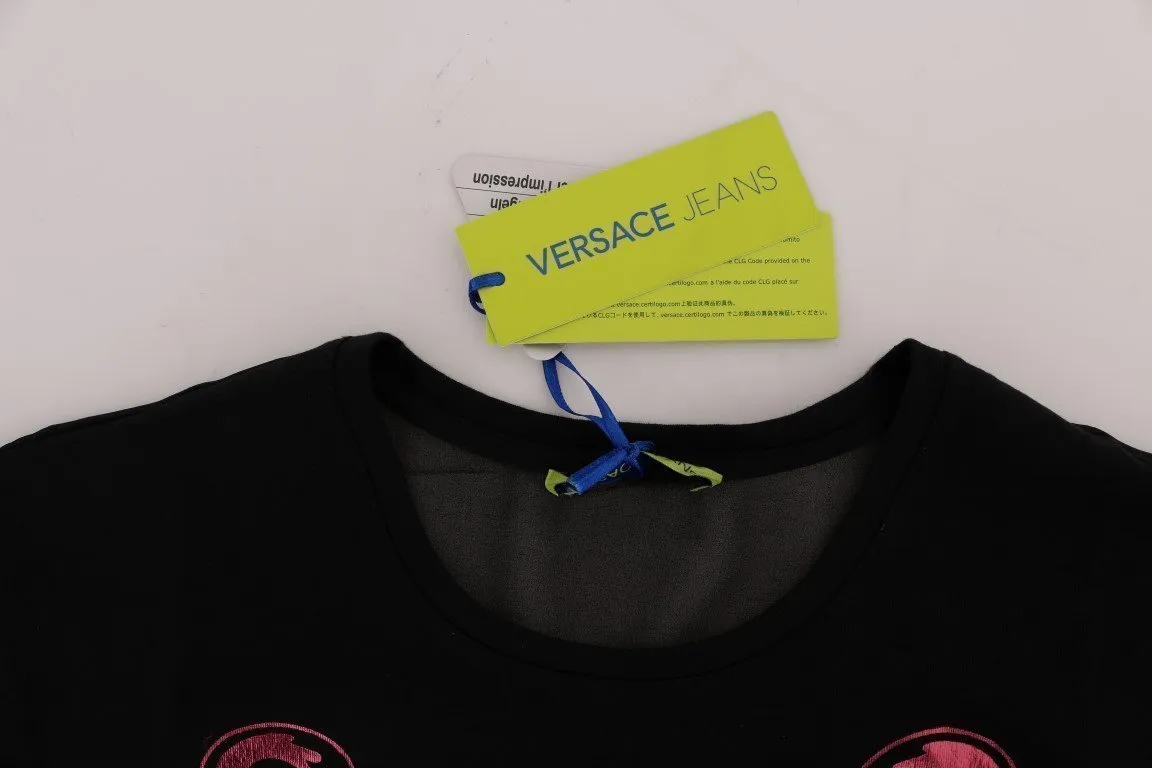 Black Cotton Motive Print T-Shirt