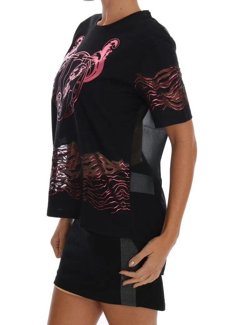 Black Cotton Motive Print T-Shirt