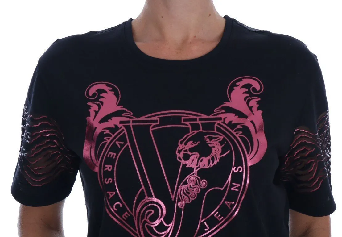 Black Cotton Motive Print T-Shirt