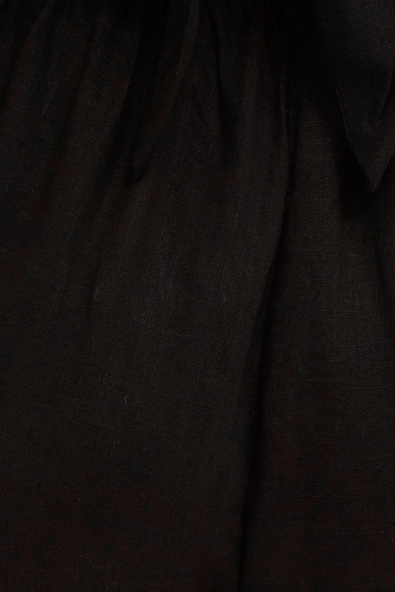 Black Cropped Jumpsuit Button Front Linen Blend