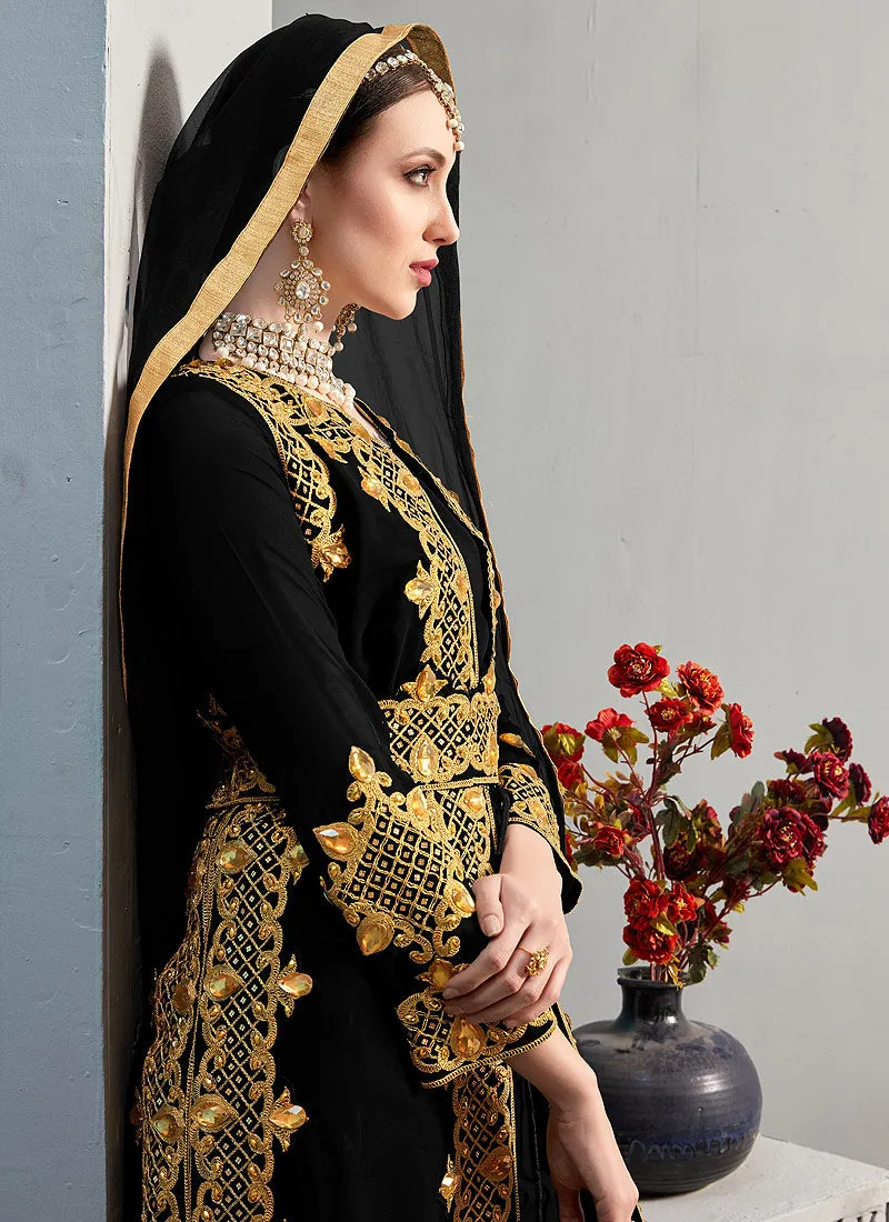 Black Embellished Jacket Style Pant Suit