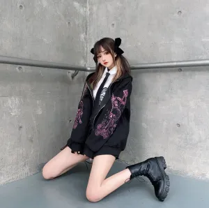 Black embroidered hooded top YC24479