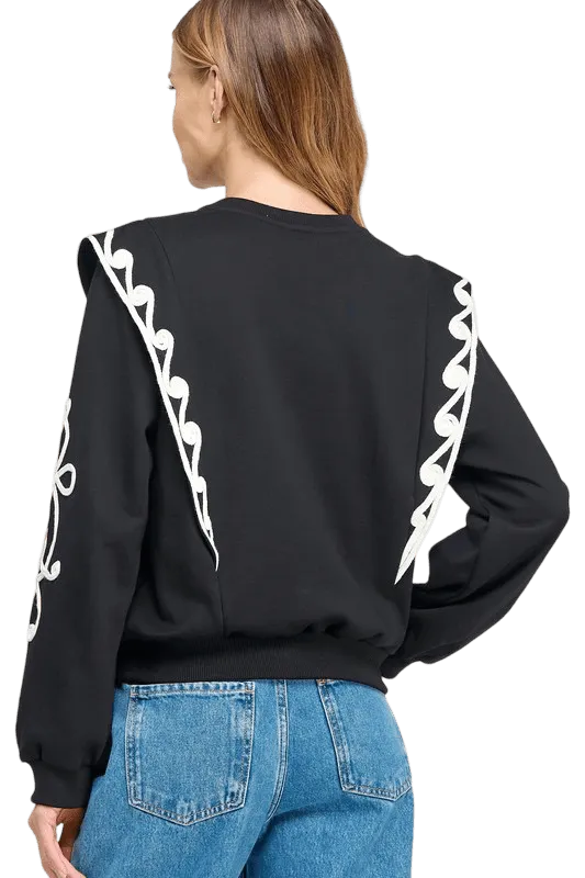 Black embroidered ruffle sweatshirt top