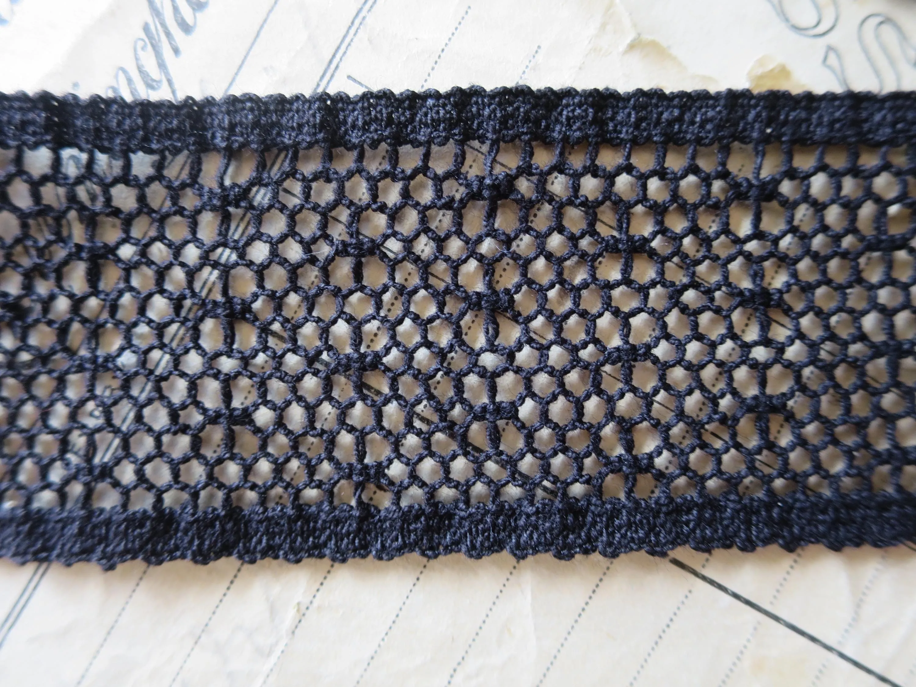 Black English Nottingham Cluny Lace- Polka Dot Net- Insertion- 3.8cm
