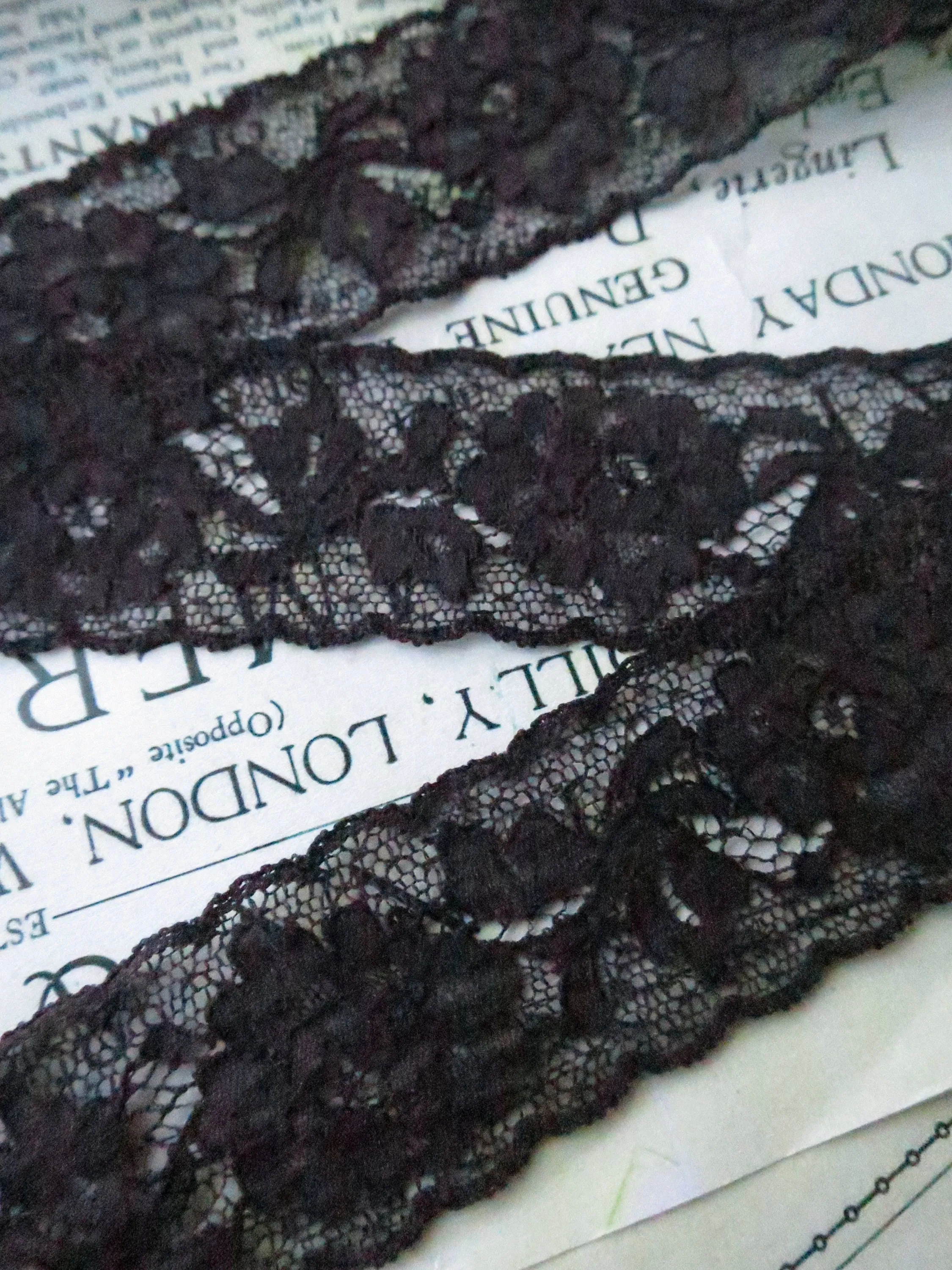 Black English Nottingham Lace- Alencon Flowers- Galloon- 3.5 cm