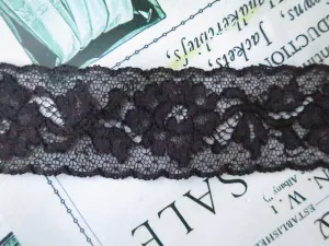 Black English Nottingham Lace- Alencon Flowers- Galloon- 3.5 cm
