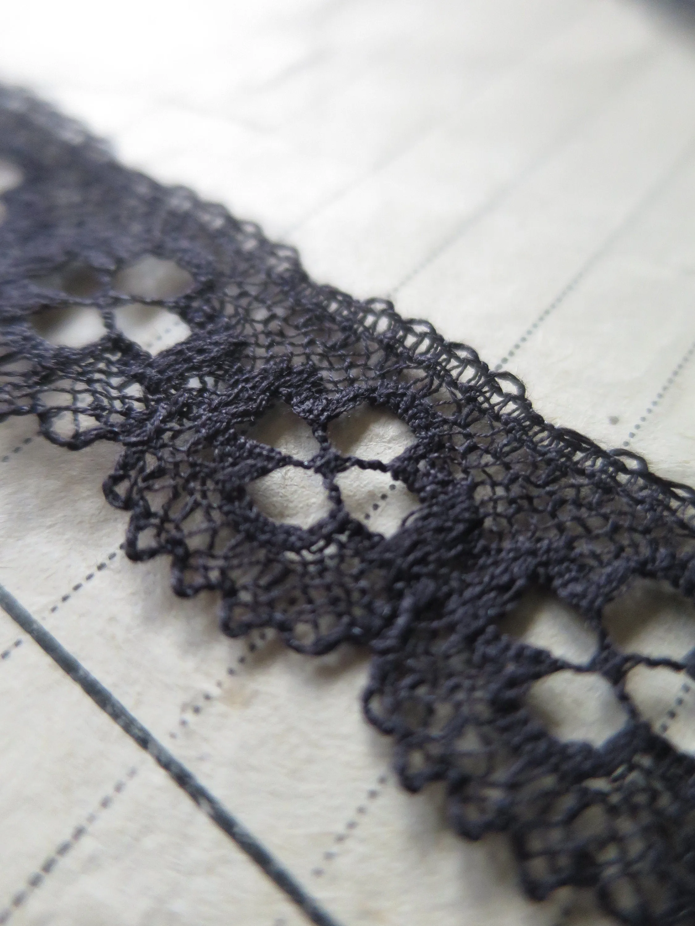 Black English Nottingham Lace- Bucks Point Clover Eyelets- 1.7 cm