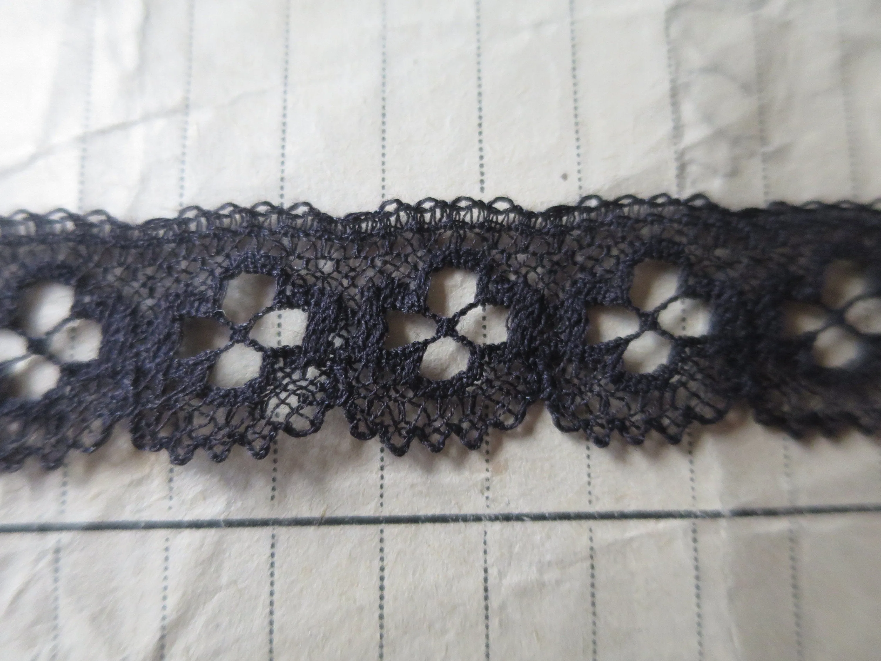 Black English Nottingham Lace- Bucks Point Clover Eyelets- 1.7 cm