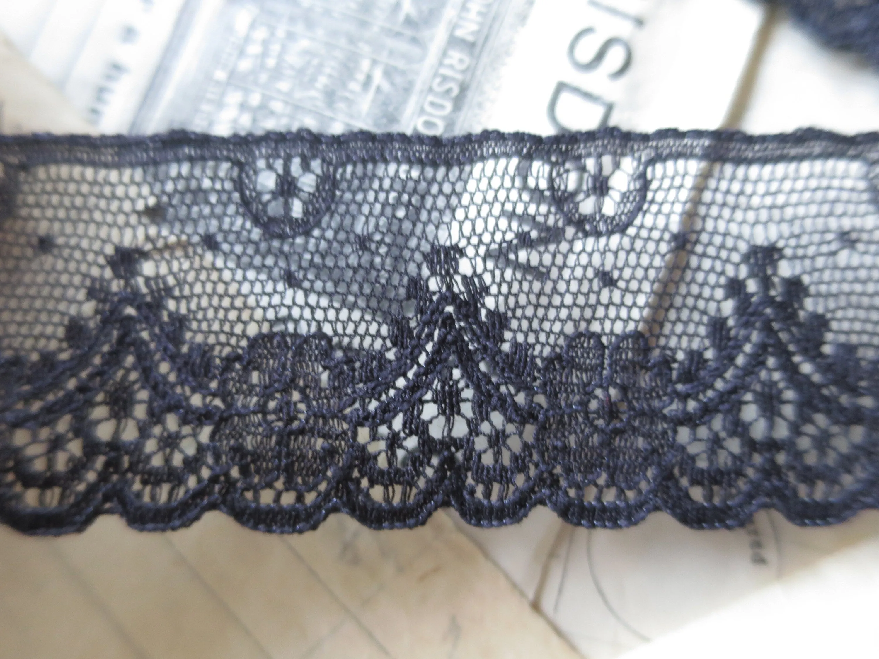 Black English Nottingham Lace- Diamond & Floral Point Lace- 3.5 cm