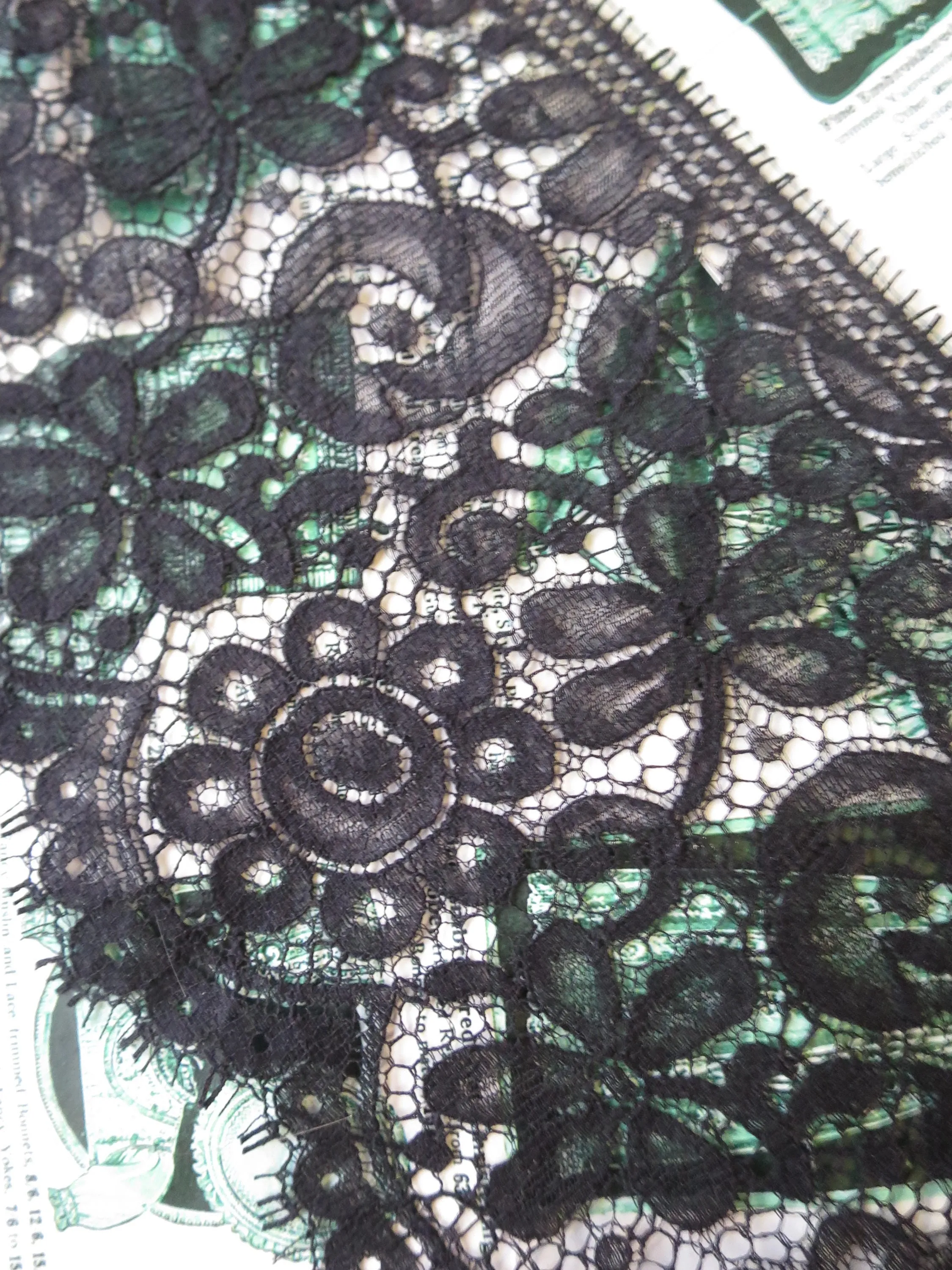 Black English Nottingham Lace- Flemish Flowers- 15 cm
