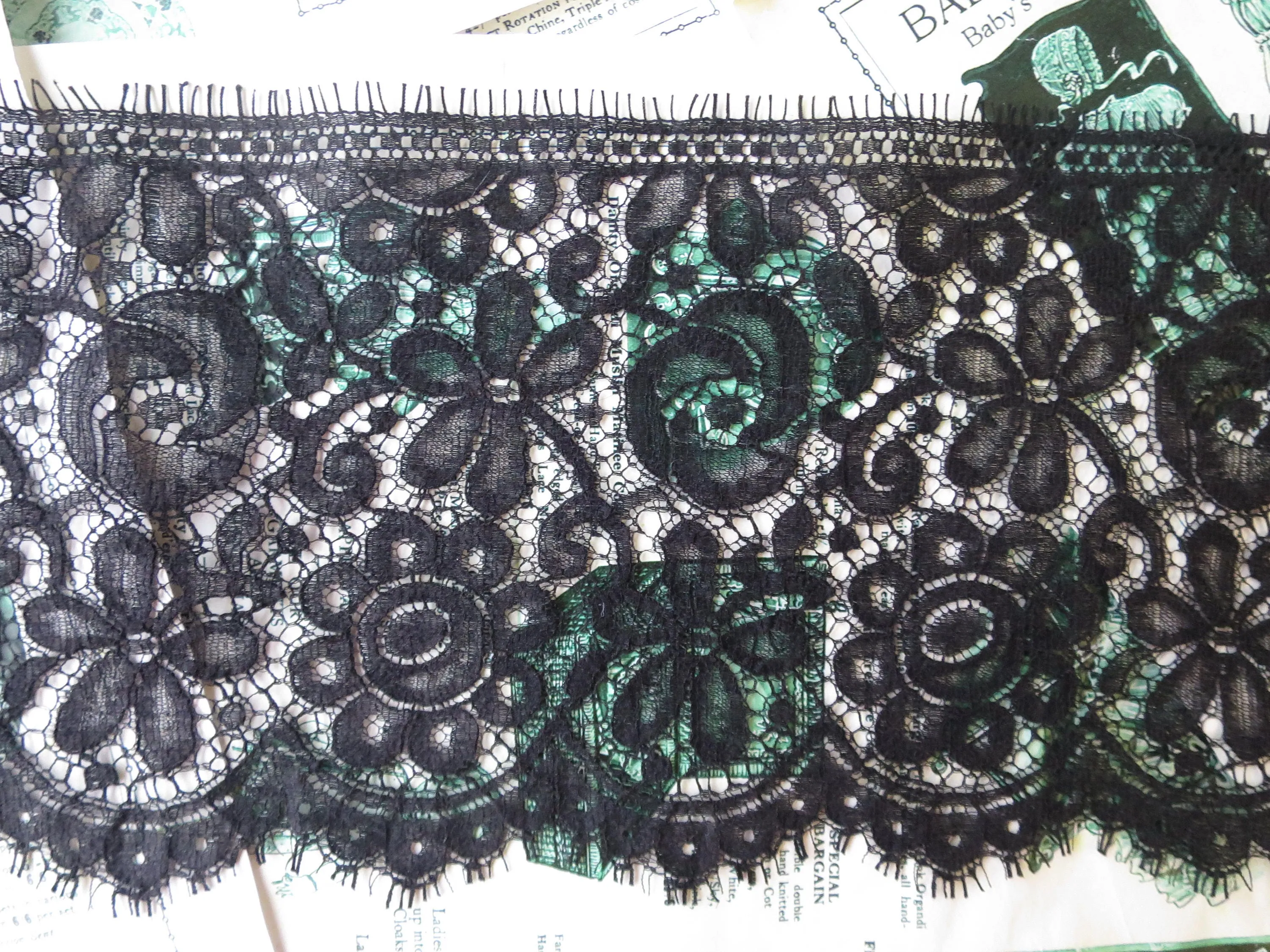 Black English Nottingham Lace- Flemish Flowers- 15 cm