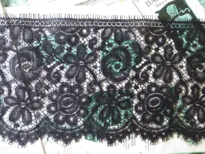 Black English Nottingham Lace- Flemish Flowers- 15 cm
