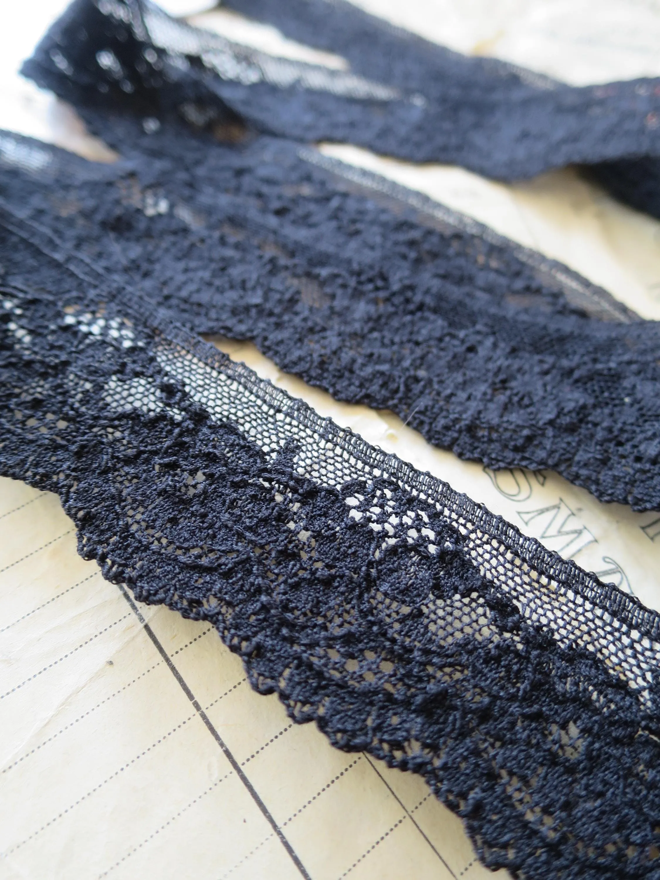 Black English Nottingham Lace- Mechlin Roses 3.5 cm
