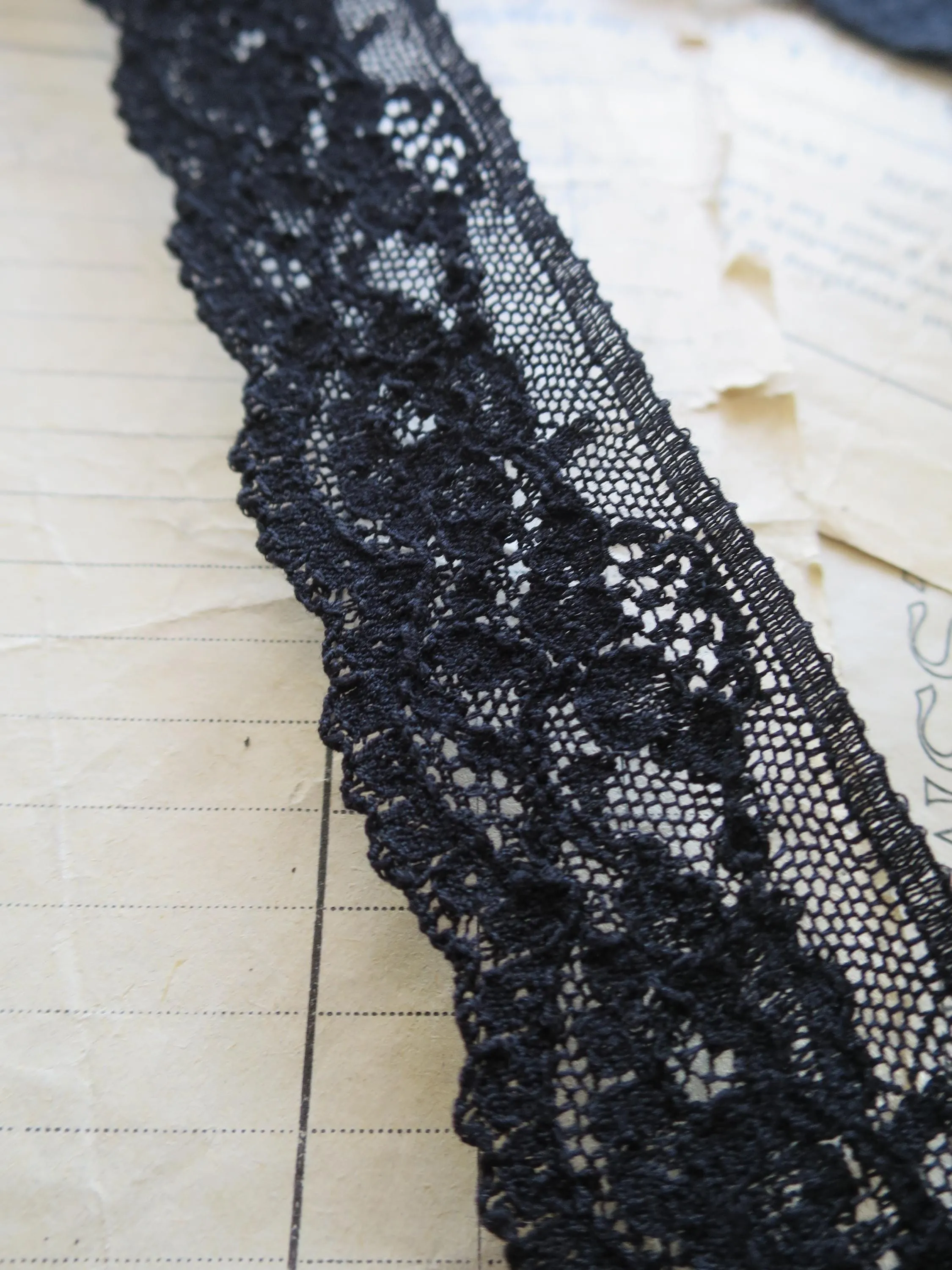 Black English Nottingham Lace- Mechlin Roses 3.5 cm